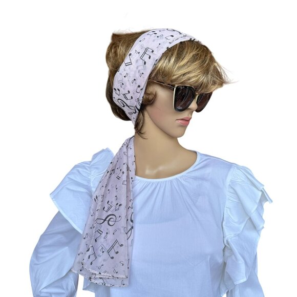 Sheer Chiffon Pink Musical Note Print Scarf Wrap 60in x 19in Musician Singer - Picture 3 of 6